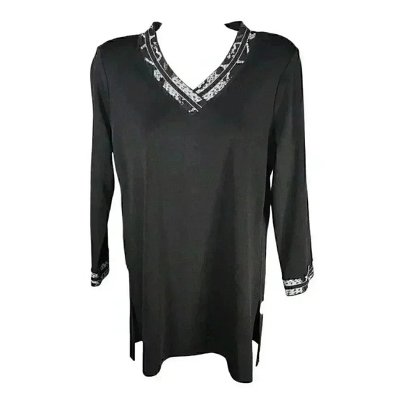 Exclusively Misook Top Black Women's Small 3/4 Sleeve V-Neck Knit - Picture 4 of 4